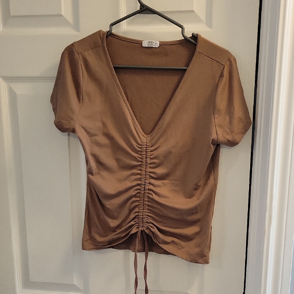 Ardene Brown Ruched Tie Front Blouse